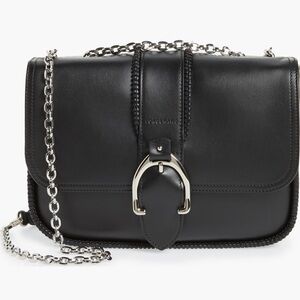 Longchamp Black Leather Crossbody Bag with Chain